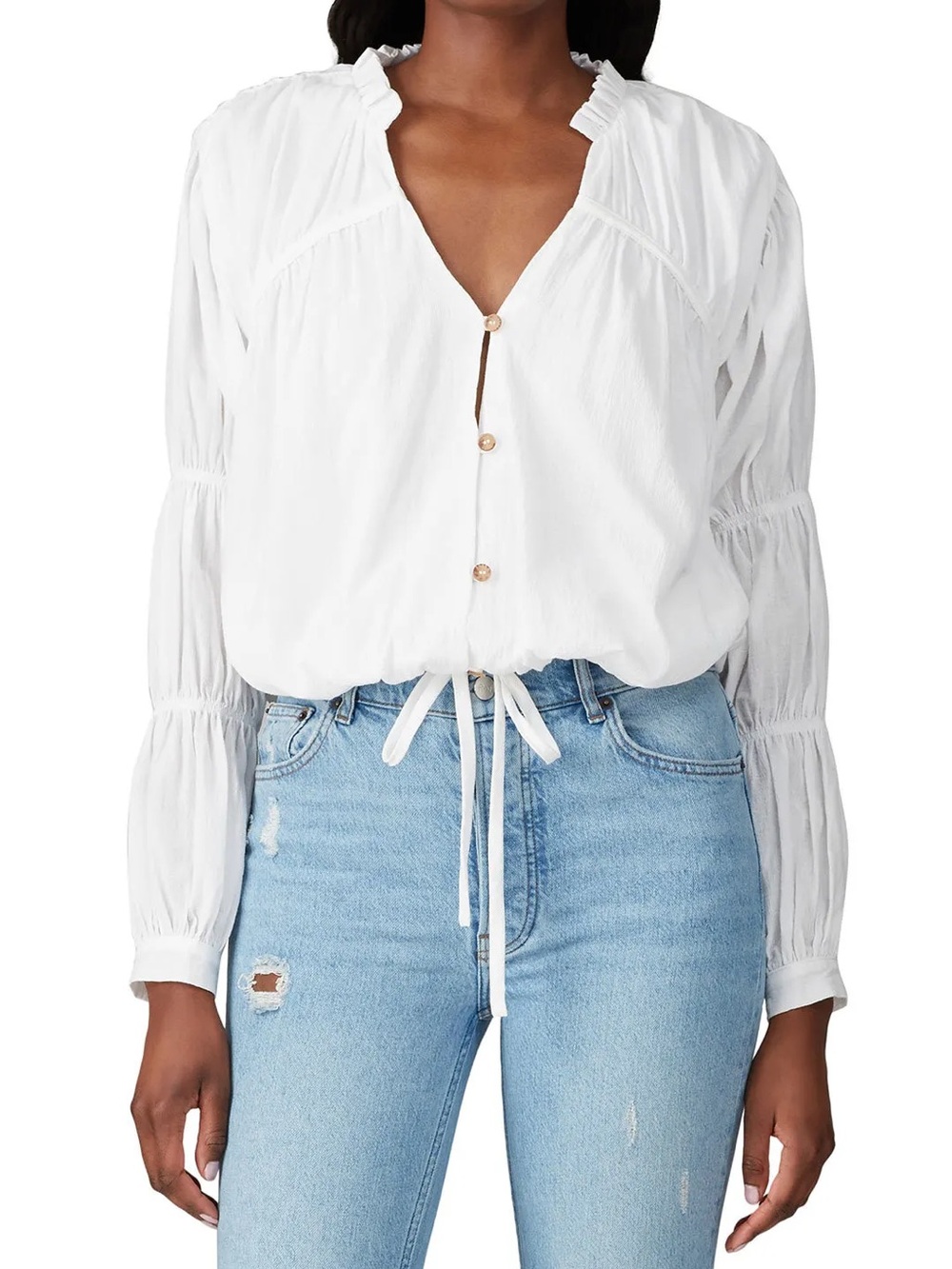 Love, Whit White Ruffle Tie-Front Blouse